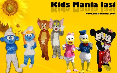 Mascotele Kids Mania Iasi - Mickey si Minnie Mouse, Donald si Daisy, Tom si Jerry, Strumf si Strumfita