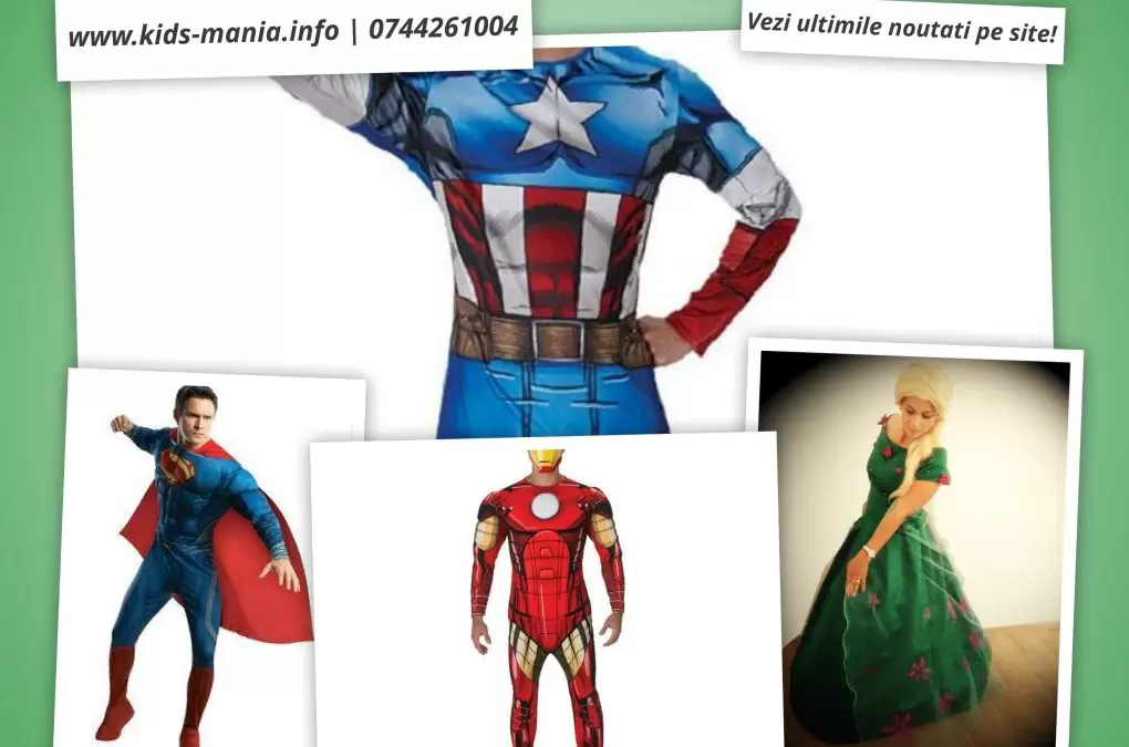 kids mania iasi noile costumatii ironman, superman, capitan america si Elsa fever